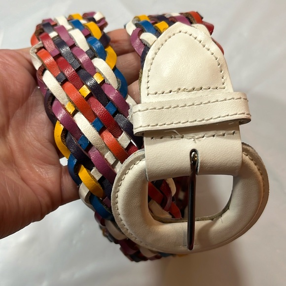 colorful Braided Leather BELT Purple white yellow Rainbow 1.5”w GUATEMALA Small - Picture 3 of 11